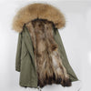 2019 New Winter Women Large Raccoon Fur Collar Hooded  Real Fox Fur Liner Coat Black Army Green Parkas  Outwear Winter Jacket