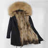 2019 New Winter Women Large Raccoon Fur Collar Hooded  Real Fox Fur Liner Coat Black Army Green Parkas  Outwear Winter Jacket