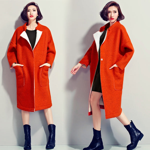 Woolen coat female long section Korean version 2018 new autumn and winter popular thickening loose student cloak woolen coat