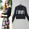 Fashion Women Hoodies Long Sleeve PU Leather Patchwork Casual Short Sweatshirts Pullovers,HH0029