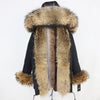 2019 Long Parkas Real Fur Parka Winter Jacket Coat Women Natural Silver Fox Fur Trim Hood Thick Warm Streetwear Detachable New
