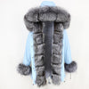 2019 Long Parkas Real Fur Parka Winter Jacket Coat Women Natural Silver Fox Fur Trim Hood Thick Warm Streetwear Detachable New