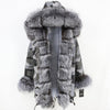 2019 Long Parkas Real Fur Parka Winter Jacket Coat Women Natural Silver Fox Fur Trim Hood Thick Warm Streetwear Detachable New