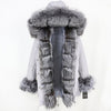 2019 Long Parkas Real Fur Parka Winter Jacket Coat Women Natural Silver Fox Fur Trim Hood Thick Warm Streetwear Detachable New