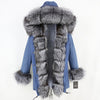 2019 Long Parkas Real Fur Parka Winter Jacket Coat Women Natural Silver Fox Fur Trim Hood Thick Warm Streetwear Detachable New