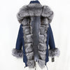 2019 Long Parkas Real Fur Parka Winter Jacket Coat Women Natural Silver Fox Fur Trim Hood Thick Warm Streetwear Detachable New