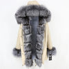 2019 Long Parkas Real Fur Parka Winter Jacket Coat Women Natural Silver Fox Fur Trim Hood Thick Warm Streetwear Detachable New