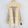 2019 Long Parkas Real Fur Parka Winter Jacket Coat Women Natural Silver Fox Fur Trim Hood Thick Warm Streetwear Detachable New