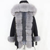 2019 Long Parkas Real Fur Parka Winter Jacket Coat Women Natural Silver Fox Fur Trim Hood Thick Warm Streetwear Detachable New