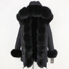 2019 Long Parkas Real Fur Parka Winter Jacket Coat Women Natural Silver Fox Fur Trim Hood Thick Warm Streetwear Detachable New