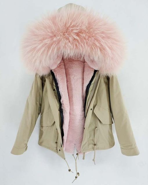 NEW 2019 real raccoon fur collar hooded winter jacket women parka fur coat fashion Thick Warm Streetwear