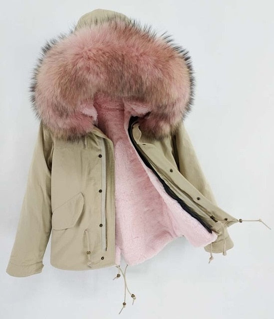 NEW 2019 real raccoon fur collar hooded winter jacket women parka fur coat fashion Thick Warm Streetwear