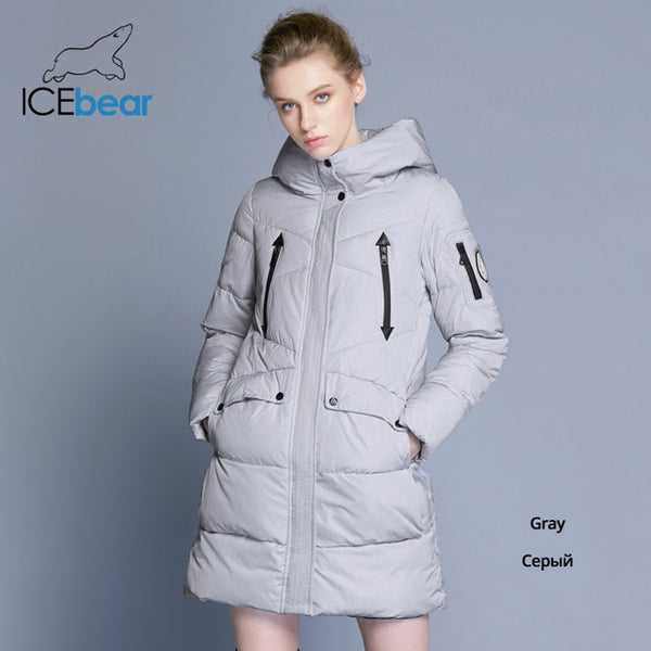 ICEbear 2019 100% Polyester Soft Fabric Bio Down Five Colors Hooded Coat Woman Clothes Winter Jacket With Pockets 16G6155D