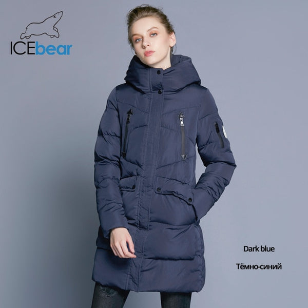 ICEbear 2019 100% Polyester Soft Fabric Bio Down Five Colors Hooded Coat Woman Clothes Winter Jacket With Pockets 16G6155D