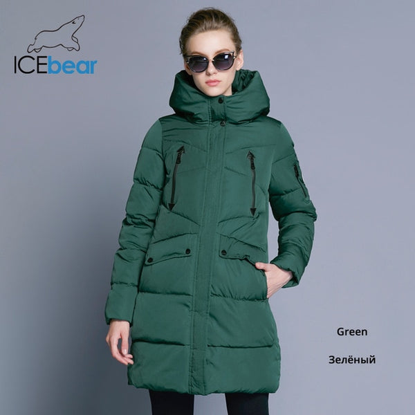 ICEbear 2019 100% Polyester Soft Fabric Bio Down Five Colors Hooded Coat Woman Clothes Winter Jacket With Pockets 16G6155D