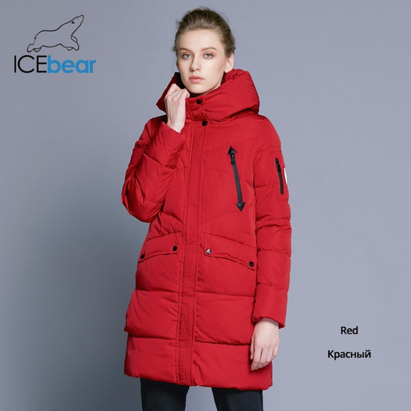 ICEbear 2019 100% Polyester Soft Fabric Bio Down Five Colors Hooded Coat Woman Clothes Winter Jacket With Pockets 16G6155D