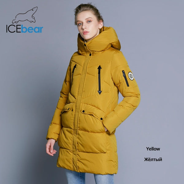 ICEbear 2019 100% Polyester Soft Fabric Bio Down Five Colors Hooded Coat Woman Clothes Winter Jacket With Pockets 16G6155D