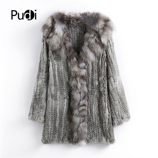 CT903 Pudi 2019 new autumn women genuine rabbit fur coat with real fox fur collar lady casual coat free shipping