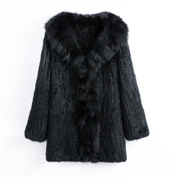 CT903 Pudi 2019 new autumn women genuine rabbit fur coat with real fox fur collar lady casual coat free shipping