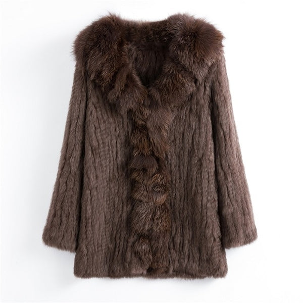 CT903 Pudi 2019 new autumn women genuine rabbit fur coat with real fox fur collar lady casual coat free shipping