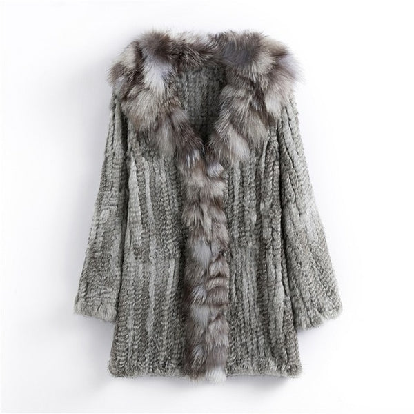CT903 Pudi 2019 new autumn women genuine rabbit fur coat with real fox fur collar lady casual coat free shipping