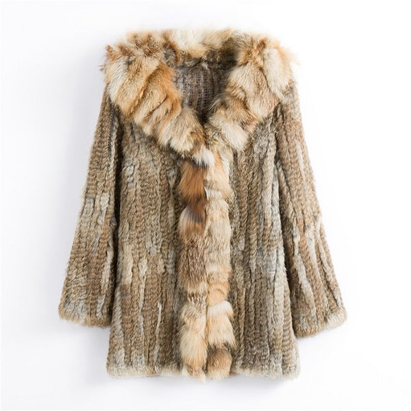 CT903 Pudi 2019 new autumn women genuine rabbit fur coat with real fox fur collar lady casual coat free shipping