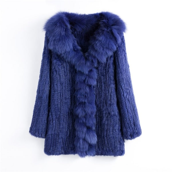 CT903 Pudi 2019 new autumn women genuine rabbit fur coat with real fox fur collar lady casual coat free shipping