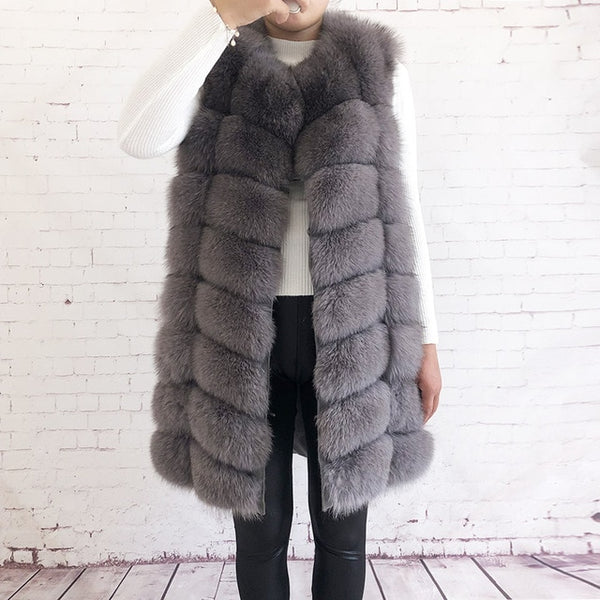 Natural Real Fox Fur Vest Natural Fur Coat For Jacket female coats Vest Waistcoat  long Fur Coats Real Fur Coat Fox Vest Jacket