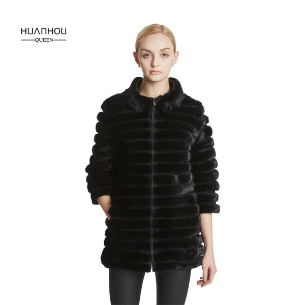 Huanhou queen Real mink fur women's coat with mandarin collar, winter popular warm fashion extra large plus size coat.