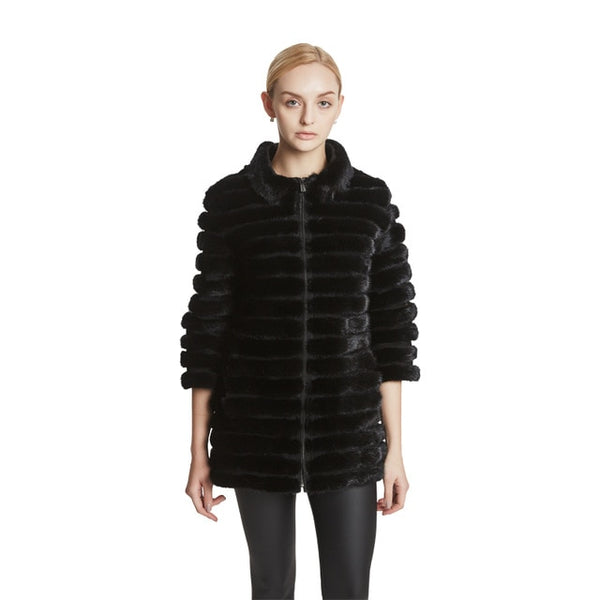 Huanhou queen Real mink fur women's coat with mandarin collar, winter popular warm fashion extra large plus size coat.