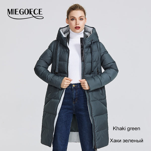 MIEGOFCE 2019 New Winter Collection Coat Women Parka  Length Below The Knee Windproof Women Jacket With Stand-up Collar and Hood