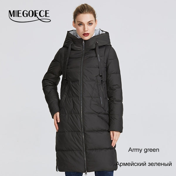 MIEGOFCE 2019 New Winter Collection Coat Women Parka  Length Below The Knee Windproof Women Jacket With Stand-up Collar and Hood