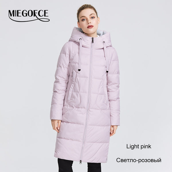 MIEGOFCE 2019 New Winter Collection Coat Women Parka  Length Below The Knee Windproof Women Jacket With Stand-up Collar and Hood