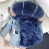 OFTBUY 2019 Winter Jacket Women Real Fur Coat Parka Real raccoon collar Rex Rabbit liner striped bomber Denim jacket Streetwear