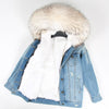 OFTBUY 2019 Winter Jacket Women Real Fur Coat Parka Real raccoon collar Rex Rabbit liner striped bomber Denim jacket Streetwear