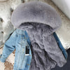 OFTBUY 2019 Winter Jacket Women Real Fur Coat Parka Real raccoon collar Rex Rabbit liner striped bomber Denim jacket Streetwear