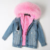OFTBUY 2019 Winter Jacket Women Real Fur Coat Parka Real raccoon collar Rex Rabbit liner striped bomber Denim jacket Streetwear