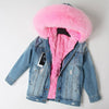 OFTBUY 2019 Winter Jacket Women Real Fur Coat Parka Real raccoon collar Rex Rabbit liner striped bomber Denim jacket Streetwear