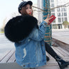 OFTBUY 2019 Winter Jacket Women Real Fur Coat Parka Real raccoon collar Rex Rabbit liner striped bomber Denim jacket Streetwear