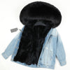 OFTBUY 2019 Winter Jacket Women Real Fur Coat Parka Real raccoon collar Rex Rabbit liner striped bomber Denim jacket Streetwear