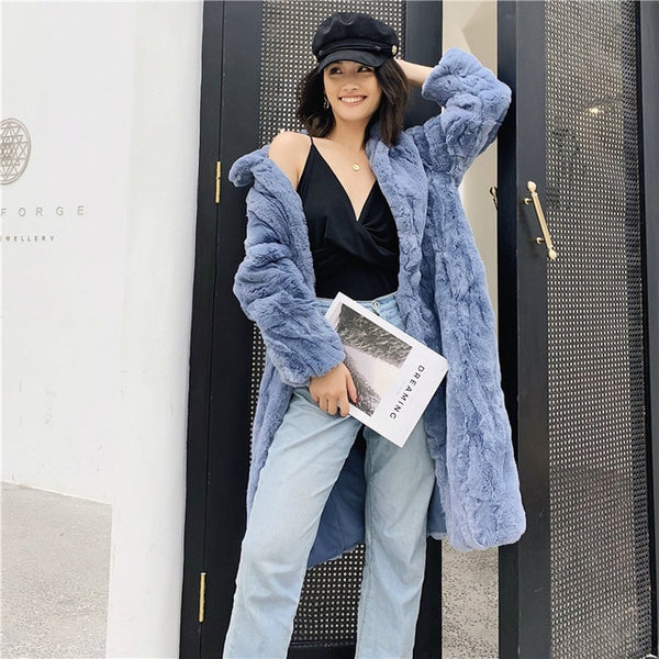 OFTBUY 2019 Real Fur Coat Winter Jacket Women Natural Rex Rabbit Fur Long Overcoat Stand Collar Streetwear Thick Warm Outerwear