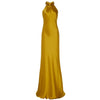 Yellow Long Party Dress High Waist Summer Brand Designers Halter Off the Shoulder Satin Silk Dress Maxi Dresses Vestidos 201