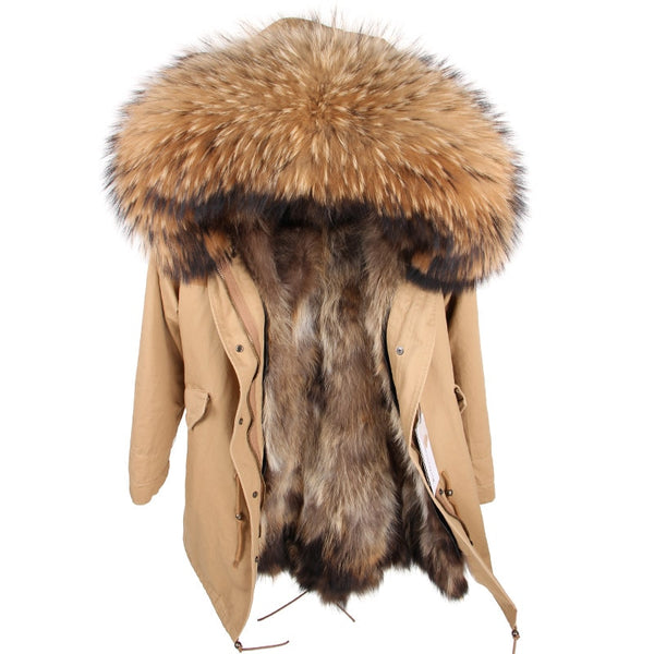 Women Parkas Real Natural Fur Winter Parka Raccoon Fur Collar Fox Fur Liner Jacket Coat