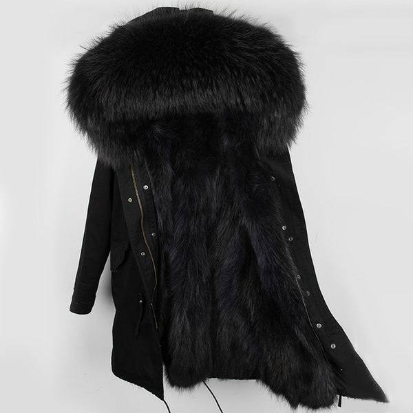 Women Parkas Real Natural Fur Winter Parka Raccoon Fur Collar Fox Fur Liner Jacket Coat