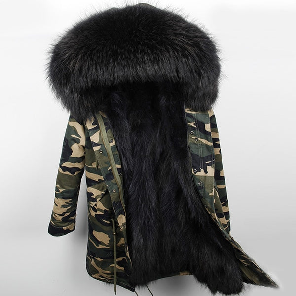 Women Parkas Real Natural Fur Winter Parka Raccoon Fur Collar Fox Fur Liner Jacket Coat