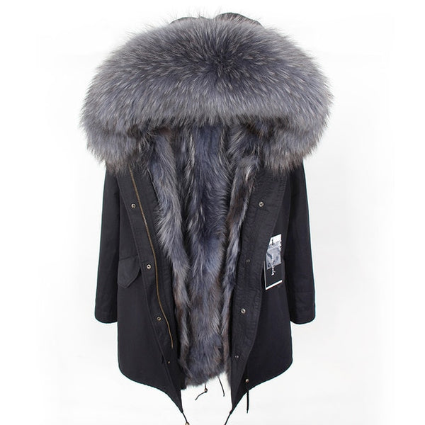 Women Parkas Real Natural Fur Winter Parka Raccoon Fur Collar Fox Fur Liner Jacket Coat