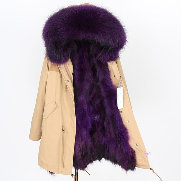 Women Parkas Real Natural Fur Winter Parka Raccoon Fur Collar Fox Fur Liner Jacket Coat