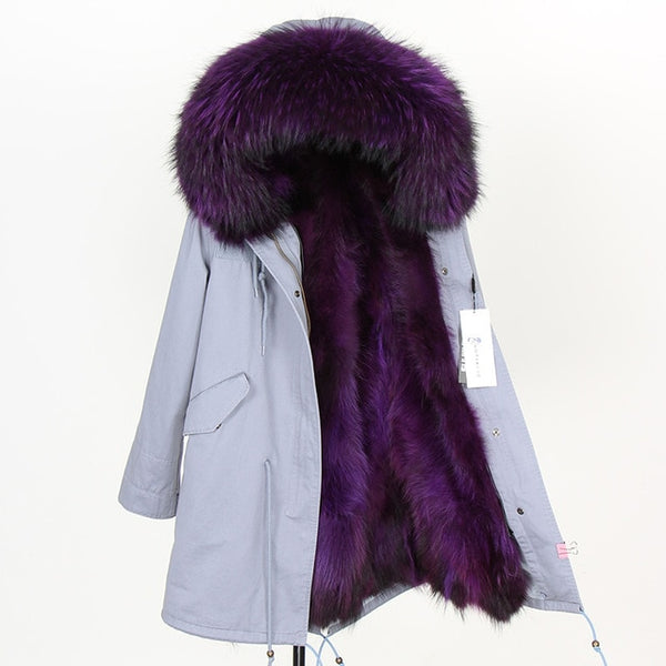 Women Parkas Real Natural Fur Winter Parka Raccoon Fur Collar Fox Fur Liner Jacket Coat
