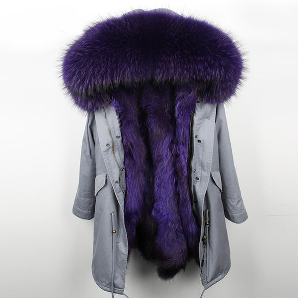 Women Parkas Real Natural Fur Winter Parka Raccoon Fur Collar Fox Fur Liner Jacket Coat