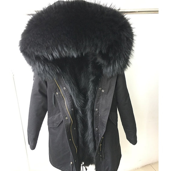 Women Parkas Real Natural Fur Winter Parka Raccoon Fur Collar Fox Fur Liner Jacket Coat